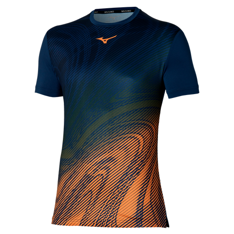 MIZUNO T-SHIRT CHARGE SHADOW GRAPHIC TEE UOMO BLU/ARANCIO